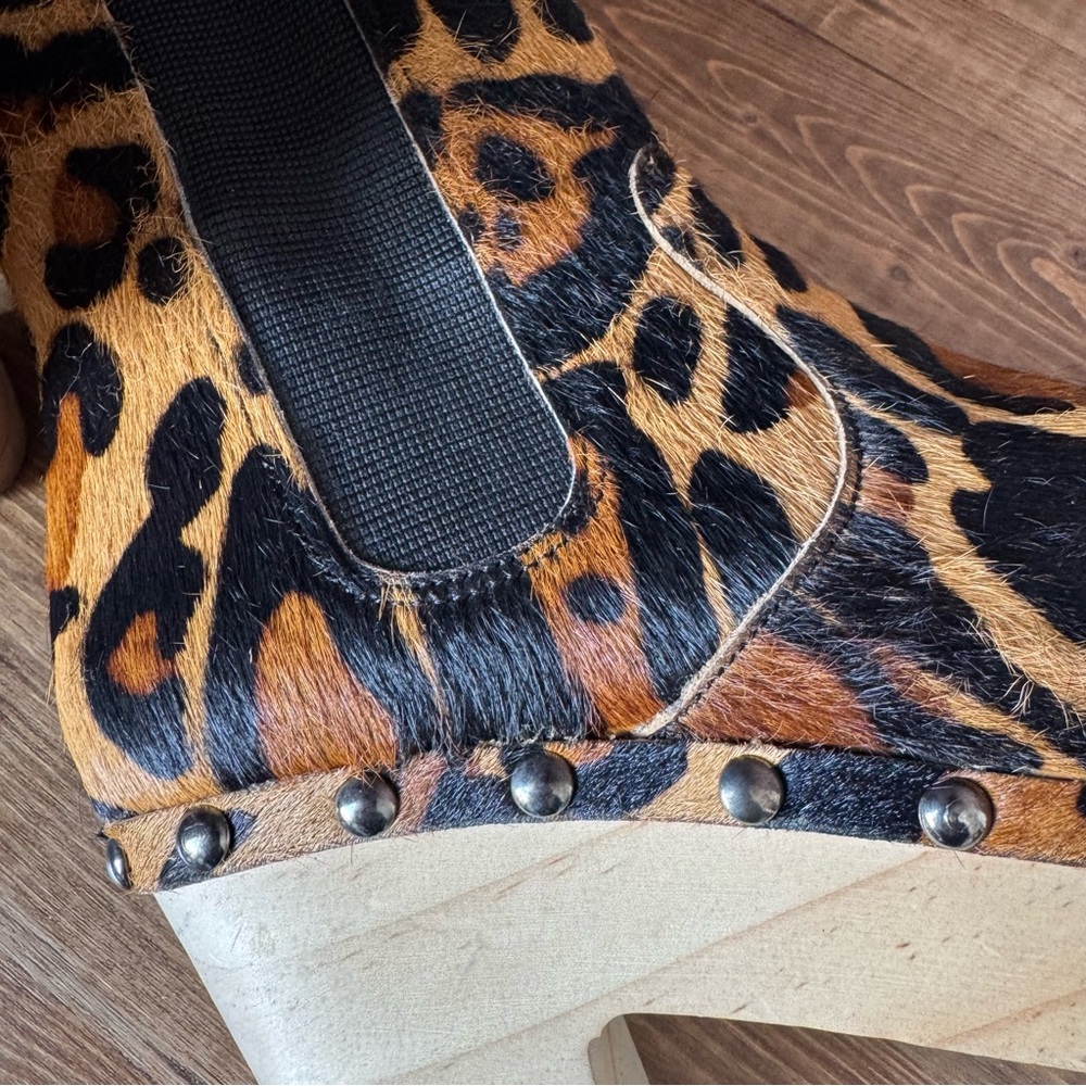 FREE PEOPLE Women's LEOPARD Animal Print Ankle Boots LEATHER Platform Size 36 - Picture 5 of 10
